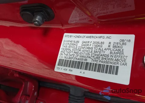 2019 Acura Tlx Standard из США, поврежденный, VIN 19UUB2F37KA005185